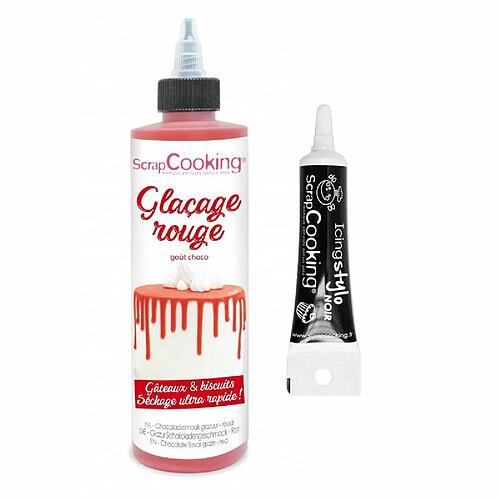 Scrapcooking Glaçage goût chocolat 130 g rouge + Stylo de glaçage noir