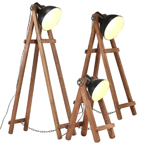 vidaXL Lampadaires 3 pcs Noir E27 Bois de manguier massif