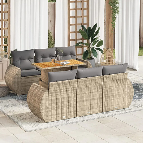 vidaXL Salon de jardin avec coussins 7 pcs beige résine tressée