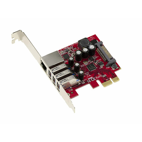 Kalea-Informatique Carte contrôleur PCIe USB3 3 ports et Lan Gigabit ethernet RJ45. Chipset Realtek RTL8153 et Nec renesas D720201