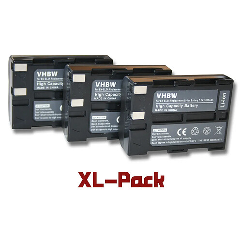 vhbw set de 3 batteries 1000mAh (7.2V) pour appareil photo Nikon D50 D70 D70s D100 D100 SLR comme EN-EL3, EN-EL3a.