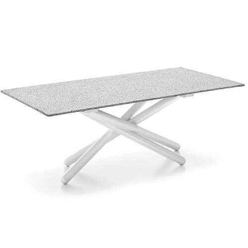 Inside 75 Table repas DUEL 8 couverts 200x100cm pieds métal blanc plateau Eco Stone