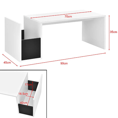 Helloshop26 Table Basse avec Compartiment - Blanc/Noir