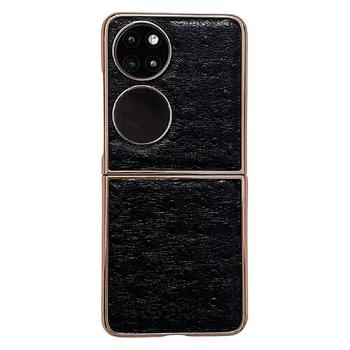 Coque en TPU + cuir véritable électroplaqué, texture autruche, anti-rayures pour votre Huawei P50 Pocket - noir