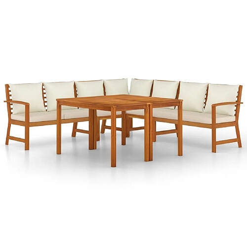 Maison Chic Ensemble à manger d'extérieur 7 pcs avec coussins,Salon de jardin,Mobilier de jardin Bois acacia -GKD510635