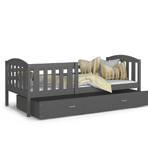 Kids Literie Lit Enfant Cleo 90x190 ( Sans Matelas ) Gris - gris Livré avec le sommiers et tiroir.