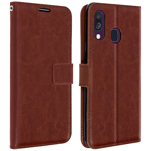 Avizar Housse Galaxy A40 Étui Portefeuille Rangements Cartes Fonction Support marron