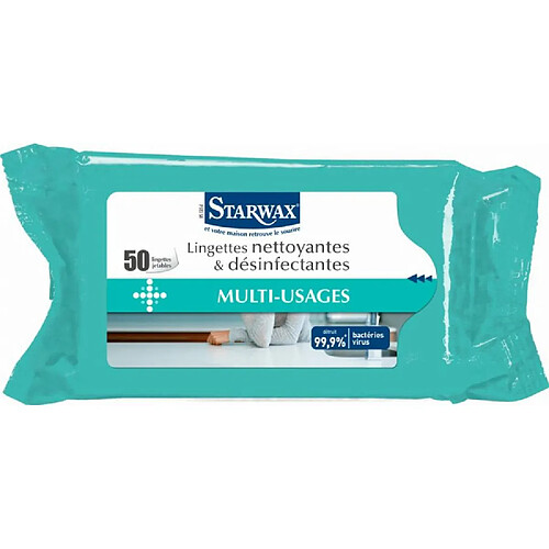 Lingettes STARWAX nettoyantes désinfectantes multiusage - Sachet de 50