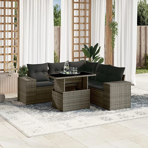 vidaXL Salon de jardin 6 pcs avec coussins gris résine tressée