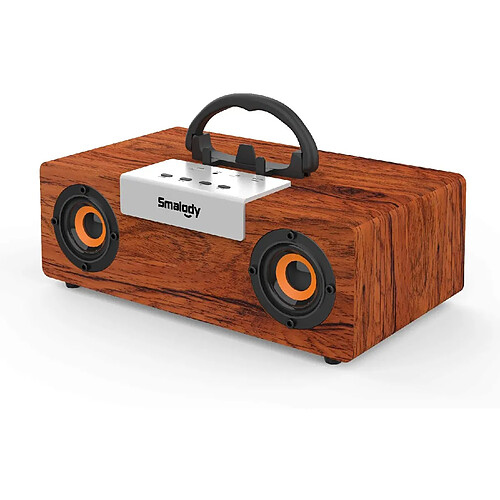 Chrono Haut-parleur bluetooth rétro Smalody, haut-parleur sans fil portable en bois 50W, 12 heures de lecture, basses puissantes, carte TF, haut-parleur de lecture USB pour la fête, extérieur(Brun)