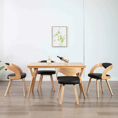 Maison Chic Lot de 4 Chaises à manger,Chaise pour cuisine noir bois courbé et similicuir -MN67416