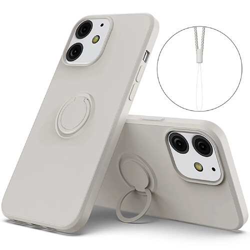 Coque en silicone avec béquille à anneau réglable et sangle gris pour votre Apple iPhone 13 6.1 pouces