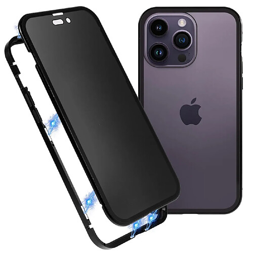 Coque en cadre métallique cadre anti-chute et anti-peep avec fermeture magnétique pour votre iPhone 14 Pro - noir