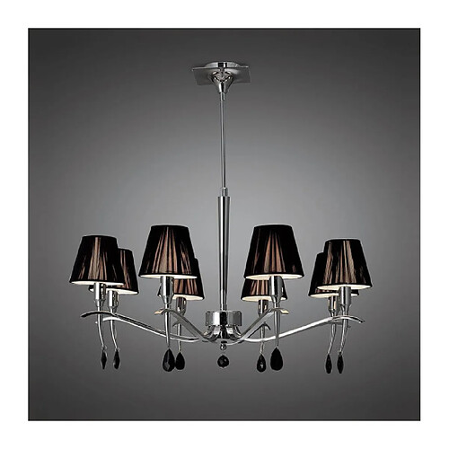 Luminaire Center Suspension Siena rond 8 Ampoules E14, chrome poli avec Abat jour noirs et cristal noir