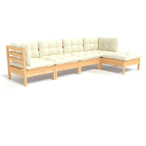 Maison Chic Salon de jardin 5 pcs + coussins - Mobilier/Meubles de jardin - Table et chaises d'extérieur crème bois de pin -MN16843