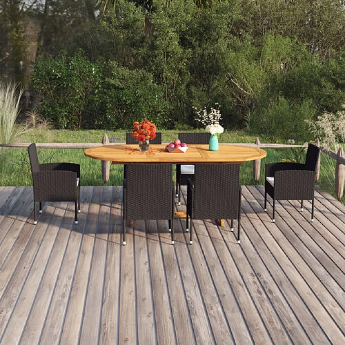 Salle à dîner de jardin 7 pcs,Table et chaise à manger Résine tressée Noir -MN56801