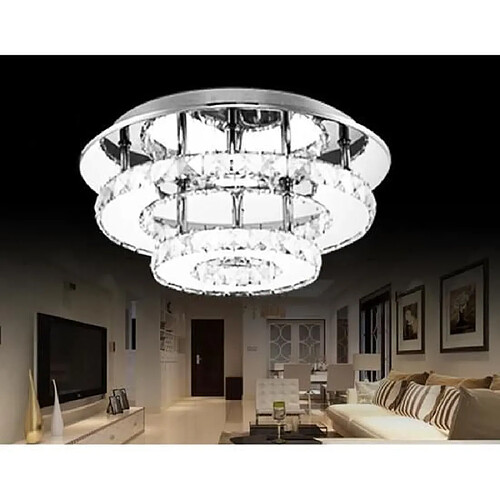 Stoex Plafonnier en Cristal Miroir Acier Inoxydable Rond Moderne LED Luminaire Lustre Eclairage 30CM 36W Blanc