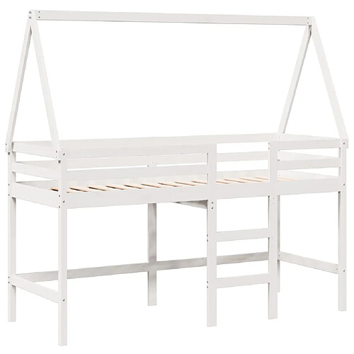 Vidaxl Lit superposé et échelle et toit blanc 90x200cm bois pin massif