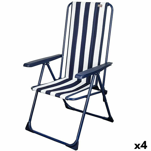 Chaise Pliante Aktive Blanc Blue marine A rayures 46 x 101 x 59 cm (4 Unités)