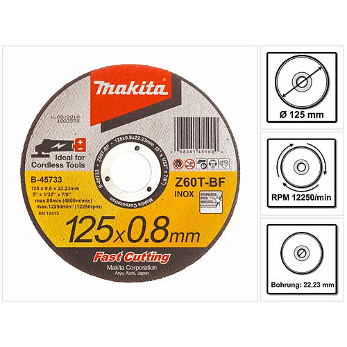 Makita Disque à tronçonner 125 x 0,8 x 22,23 mm pour INOX acier inoxydable ( B-45733 )