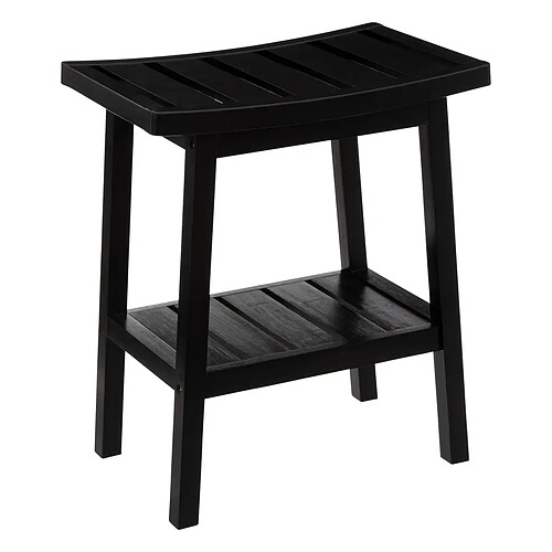 Pegane Tabouret avec étagère d'appoint en bambou coloris noir - Longueur 40 x Hauteur 25 x Profondeur 46 cm