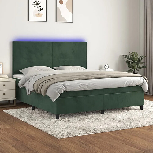 vidaXL Sommier à lattes de lit avec matelas LED Vert foncé 160x200 cm