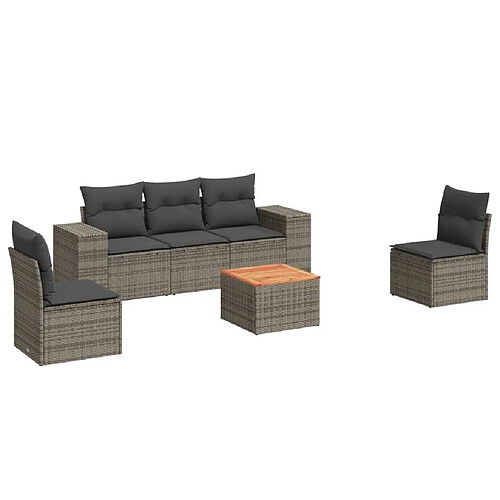 Maison Chic Salon de jardin 6 pcs avec coussins | Ensemble de Table et chaises | Mobilier d'Extérieur gris résine tressée -GKD84802