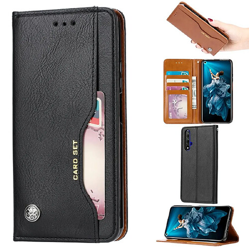 Wewoo Housse Coque Étui en cuir flip horizontal de texture de peau de pétrissage pour Huawei Honor 20avec cadre photo et support et fentes cartes et portefeuille noir