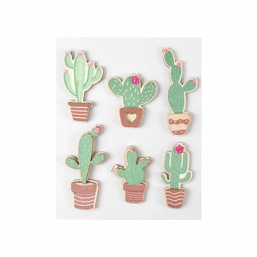 Paris Prix Lot de 6 Stickers en Bois Cactus 5cm Vert