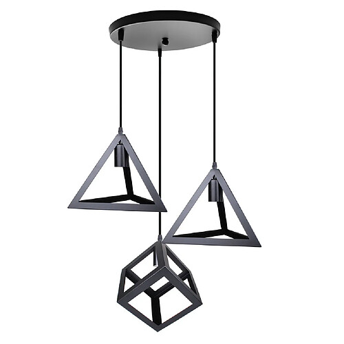 STOEX Lustre industriel métal cage triangle cube rétro suspension luminaire 3 la