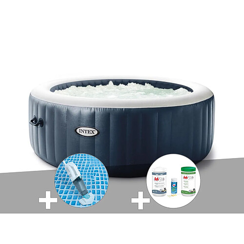 Kit spa gonflable Intex PureSpa Blue Navy rond Bulles 4 places + Aspirateur + Kit traitement brome