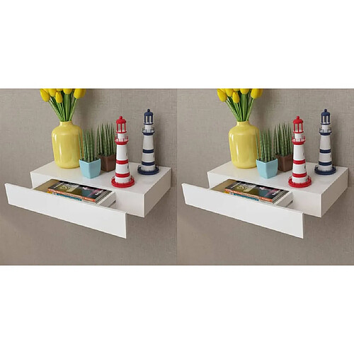 vidaXL Étagères murales avec tiroirs 2 pcs Blanc 48 cm