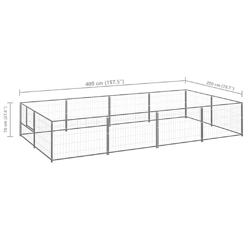 Helloshop26 Chenil extérieur cage enclos parc animaux chien argenté 8 m² acier 02_0000302