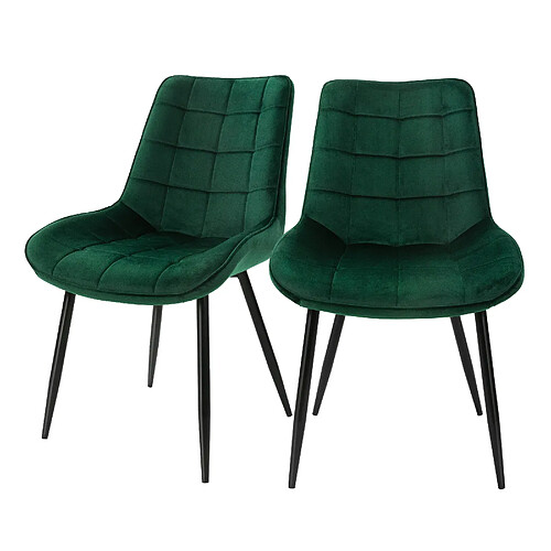 ML-Design Lot de 2 chaises de salle à manger Chaises de salon Chaise rembourrée en velours Vert foncé