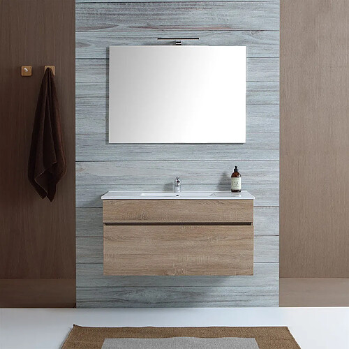 Kiamami Valentina MEUBLE DE SALLE DE BAIN SUSPENDU 100 CM EN BOIS DE CHÊNE | SÉRIE SOLE