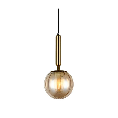 Luminaire Center Suspension Ravena Verre,Acier Laiton, Ambre