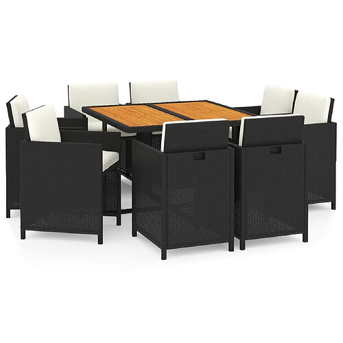 Maison Chic Mobilier à dîner 9 pcs de jardin avec coussins - Ensemble table et chaises d'extérieur - Salon/Mobilier de jardin classique Résine tressée Noir -MN82354