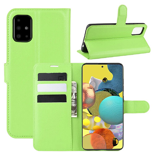 Etui en PU surface de litchi avec support vert pour votre Samsung Galaxy A51 5G SM-A516