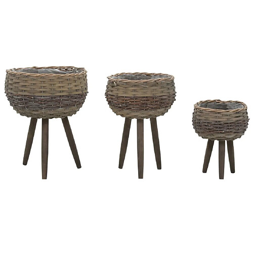 vidaXL Jardinière 3 pcs Osier avec doublure en PE