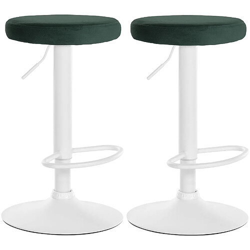 Decoshop26 Lot de 2 tabourets de bar avec assise en tissu velours vert et cadre métal blanc TDB10701