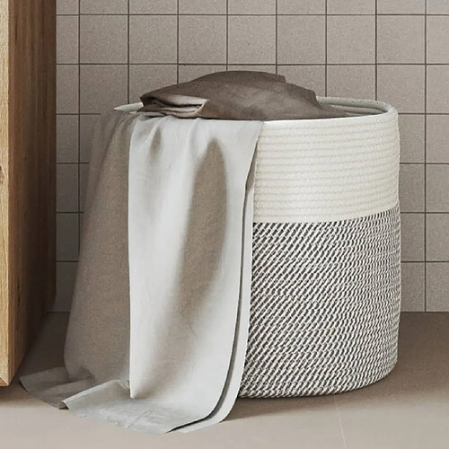 vidaXL Panier de rangement gris et blanc Ø40x35 cm coton