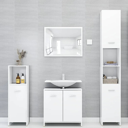 ComfortXL Ensemble De Meubles Salle De Bain 4 Pièces Blanc Bois D’ingénierie