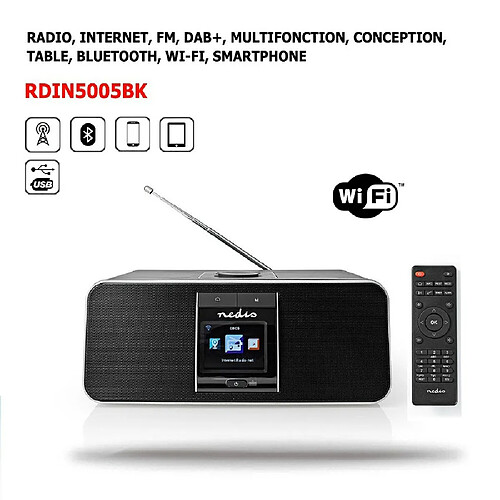 Radio Internet Bluetooth Wi-Fi FM, DAB+ Multifonction Conception de Table, Smartphone Tablette, Ecran Couleur, AirMusic, Usb