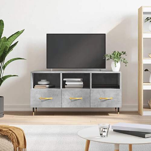 vidaXL Meuble TV gris béton 102x36x50 cm bois d'ingénierie