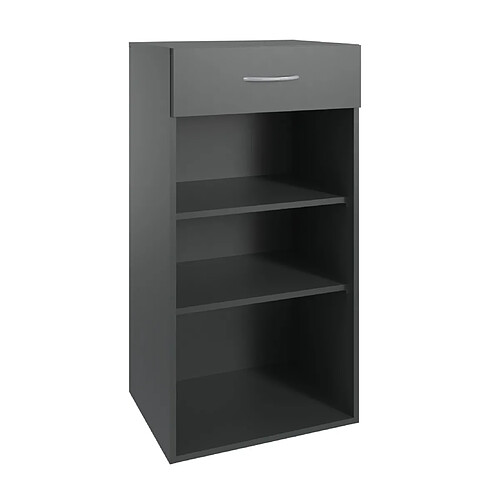 Pegane Etagère de rangement avec 1 tiroir et 2 tablettes en mélamine coloris graphite - longueur 45 x hauteur 98 x profondeur 40 cm