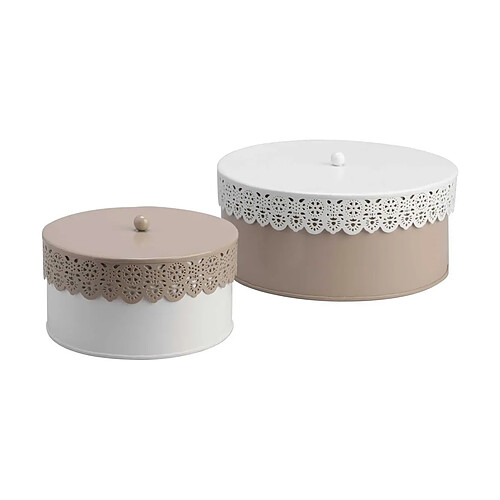 Amadeus Set 2 boites motif dentelles blanc/taupe.