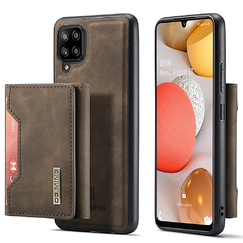 Dg.Ming Coque en TPU + PU anti-rayures avec béquille magnétique à trois volets café pour votre Samsung Galaxy A42 5G