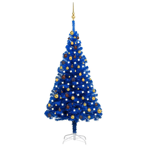 vidaXL Arbre de Noël artificiel pré-éclairé et boules bleu 180 cm PVC