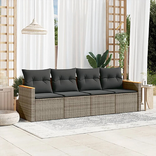 vidaXL Salon de jardin 4 pcs avec coussins gris résine tressée