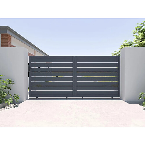 Vente-Unique Portail coulissant aluminium ajouré L374 x H165 cm anthracite - PRIMO